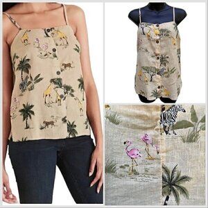 NWT Sleeveless Camisole Linen Blend Safari Design Button Front Women S Old Navy